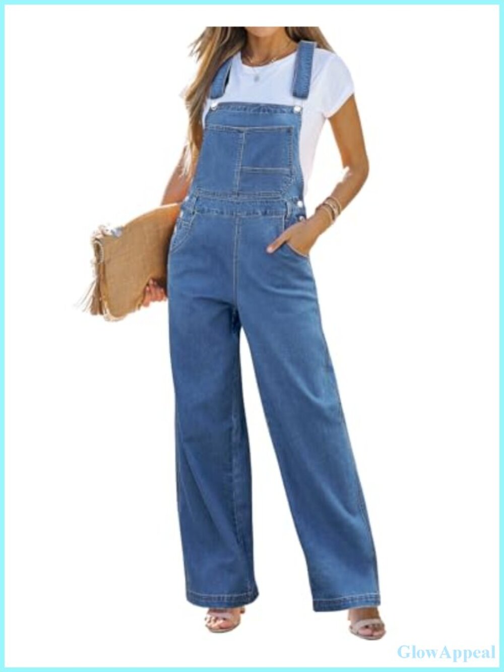 Women's Loose Fit Stretch Denim Overalls Straight Leg